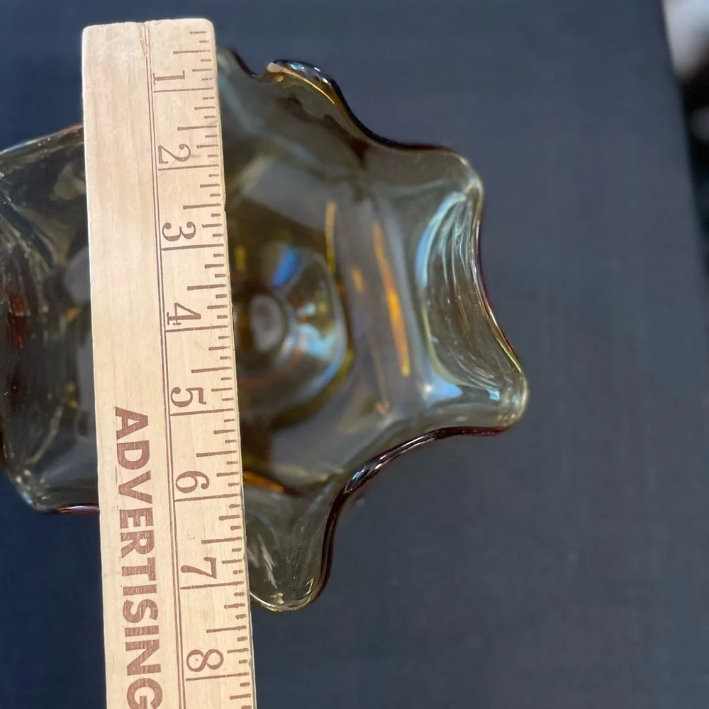 Viking vintage MCM blown amber art glass trinket bowl candy dish.